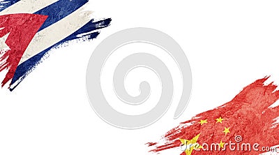 Flags of Cuba andÂ China on White Background Stock Photo